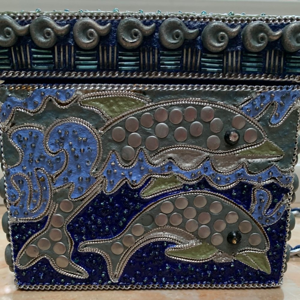 Blue Beaded Rectangle Pocketbook